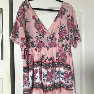 Altar'd State | Pink Floral Short Sleeve Romper | Size XL